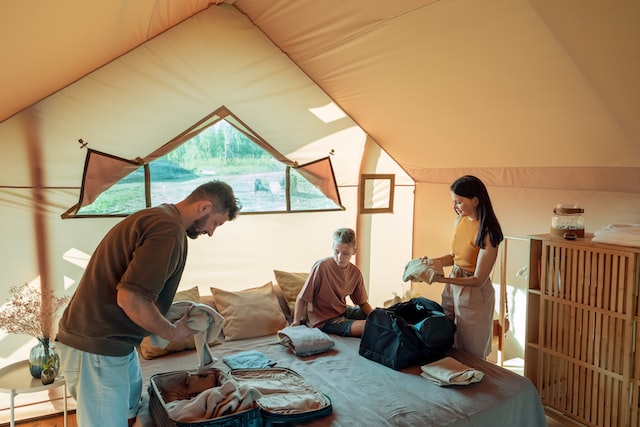 the family is sorting things out at the glamping